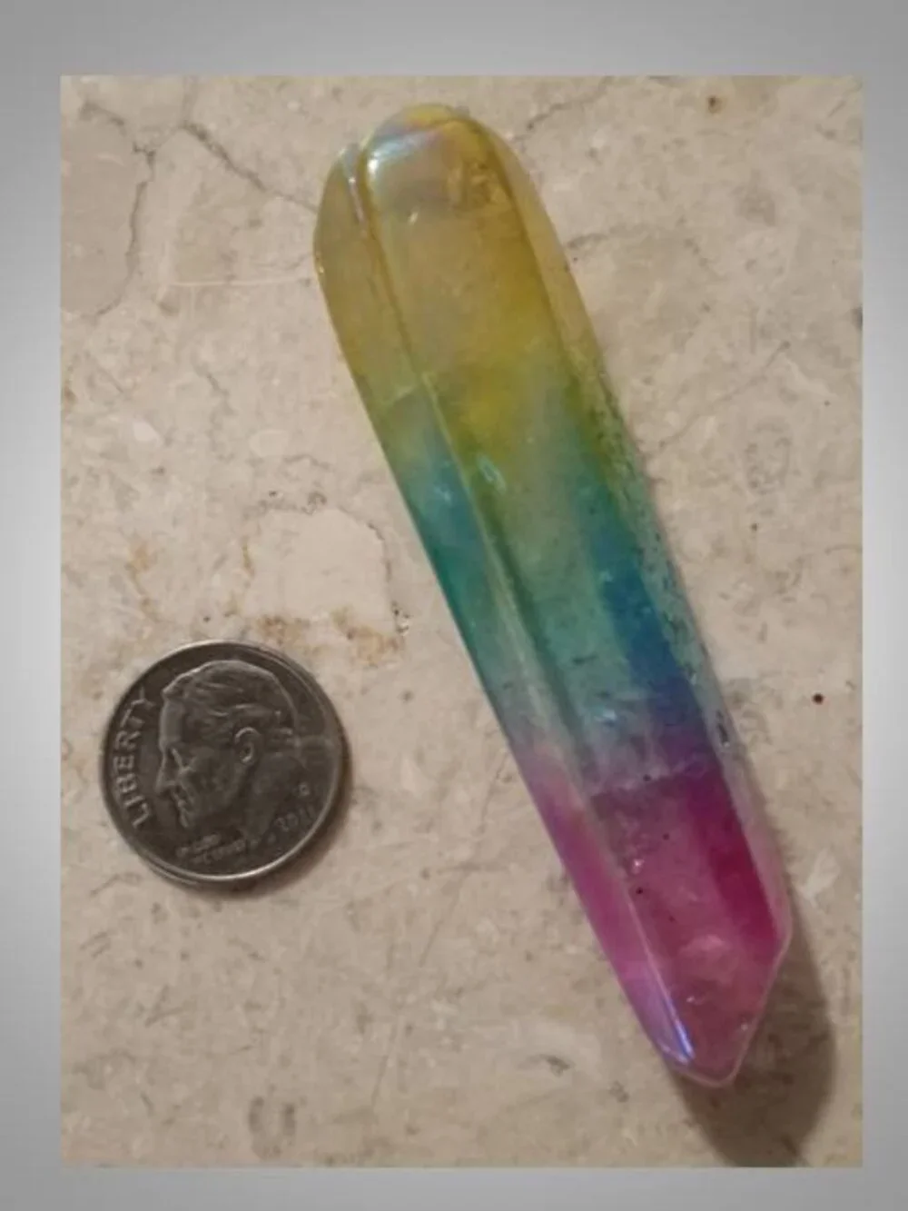 Rainbow Aura Quartz crystal stone rock point Chakra - Platinum Gold